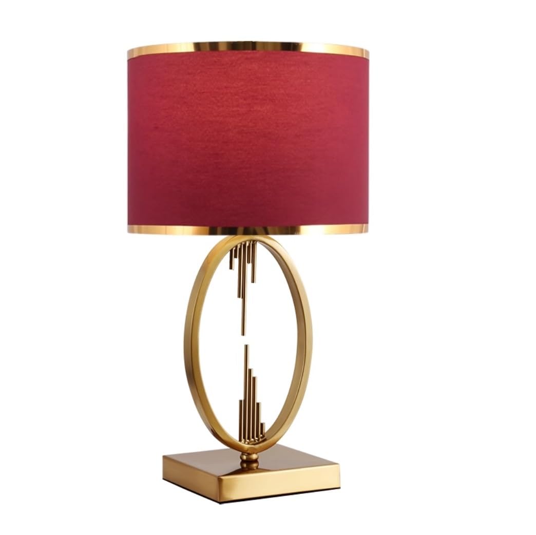 AZHKJKZH Table Lamp Metal Bedside Lamp With Linen Red Fabric Lampshade Nightstand Living Room Decoration For Home
