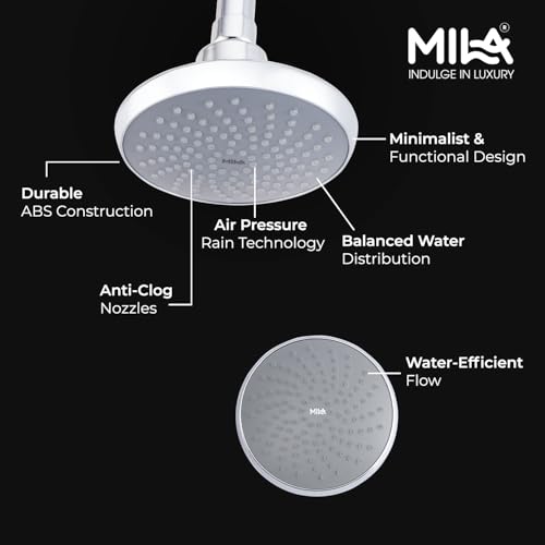 Image of Mila Premier Rain Shower| Chrome Finish Round Overhead Shower | Φ190mm Ceiling Mounted | ABS Body| Single Function Rainfall Shower for Broad Coverage & Water Efficiency| (Without Arm)