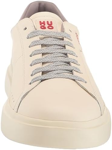 HUGO Mens Cupsole Leather Lace Up Sneaker, Cloud White, 8 US | Image 1
