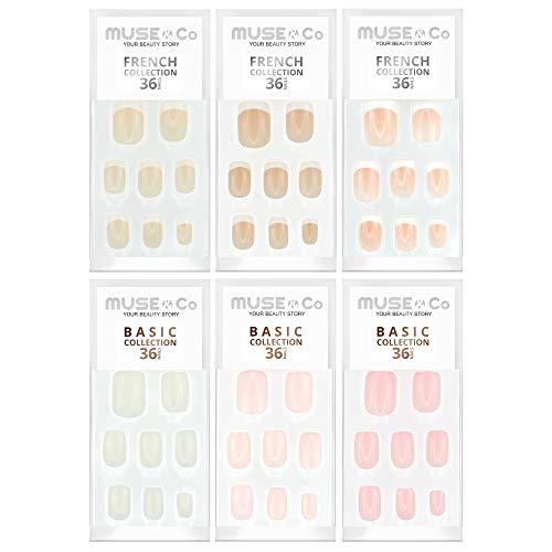 MUSE & Co Stick-On Gel 36 False Nails Medium Length Gloss Be Natural Multipack (6packs)