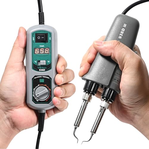VQP YIHUA 938D Mini Tweezers, 110V Hot Tweezers Soldering SMT for Soldering Desoldering, Portable Soldering Iron Station Kit, LED Display, Auto-off Function, ? / ?