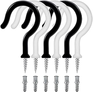 18 PCs Screw in Hooks for Hanging with Anchor Plugs - 2.8 Inches PVC Coated Black & White Cup Hooks Screw-in Strong and Heavy Duty Ceiling Hooks for Outdoor Lights, Plants, Wind Chimes & Indoor Use