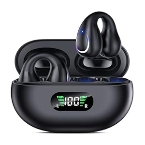 Open Ear Clip Wireless Earbuds Bluetooth 5.3, Sports Earphones Built-in Microphone with Earhooks & Ear Hook, Wireless Charging Case & Display, Waterproof Fitness Headphones for Running