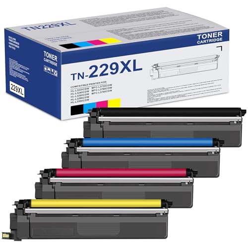 Image of TN-229 TN229XL Toner Cartridges Replacement for Brother TN229 TN-229xl Toner Cartridges for TN-229BK /C /M /Y High Yield, TN2294PK -Black, Cyan, Magenta, Yellow Toner (MFC-L3720CDW)