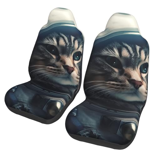 Housses de siège auto respirantes motif chat astronaute universelles pour 2 sièges avant