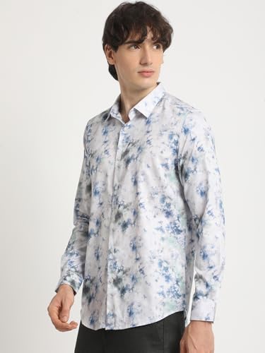 Image of Men Multicolour Printed Slim Fit Cotton Casual Shirt