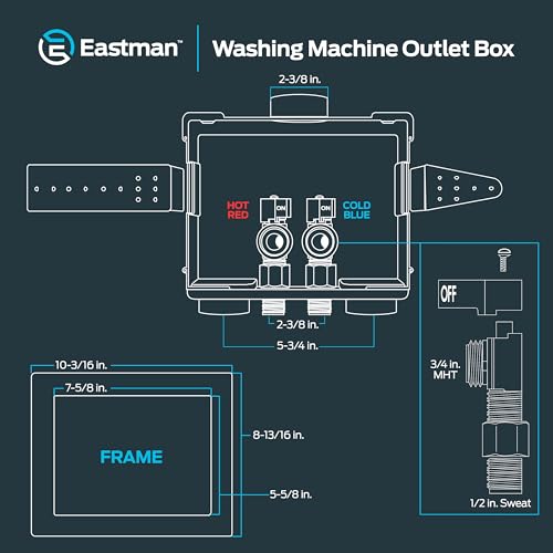 Image of Eastman 1 /2 Inch Sweat Connection x 3 /4 Inch MHT Washing Machine Outlet Box, Push to Connect Brass Plumbing Fittings, Double Drain, 60243