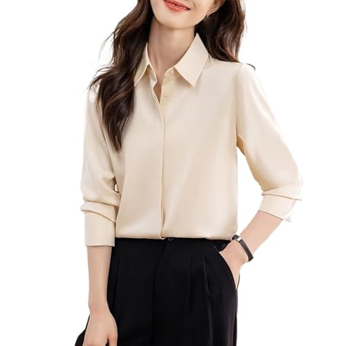 Chemisier en satin à manches longues pour femme chic uni élégant