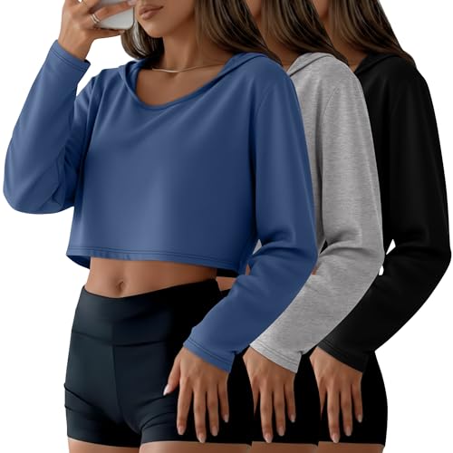 3 Pack Women's Cropped Hoodies Casual Pullover
