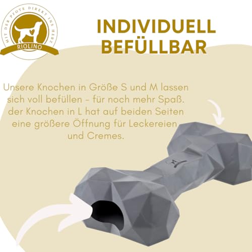 Kauspielzeug für Hunde Kauknochen robust & langlebig: Hundespielzeug gegen Langeweile aus Naturkautschuk für aggressives kauen - befüllbar, robust & gut für die Zahnpflege | Farbe: Grau, Größe: S