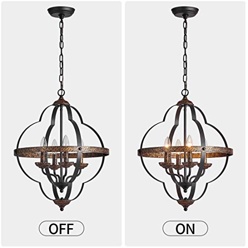 Tzoe Orb 4-Light Pendant Light，Rustic Vintage Metal Chandelier，Black＆Copper Color，Farmhouse,Foyer Chandeliers，Dining Room Light，Bedroom Lights,Living Room Lighting，Kichlen Chandelier Ul Listed #TOP2
