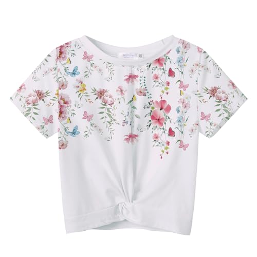 Image of Arshiner Girls Casual Tie Dye Short-Sleeve T-Shirt Cute Print Summer Blouse for Girls Twist Front Tunic Tee Tops