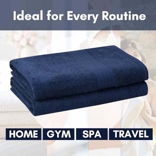 Image of Mafatlal Joy Towels for Bath Large Size - Pack of 2 | 58 x 29 inch | Soft Cotton | Quick Dry | Highly Absorbent | 450 GSM | Blue