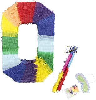 Eseewin Number Pinata with Plastic Stick and Eye Mask Mix Color Paper Accessiories Sweets Favours Decoration Ideal for Children's Birthday, Parties, Fiestas and Celebrations (Number 0)