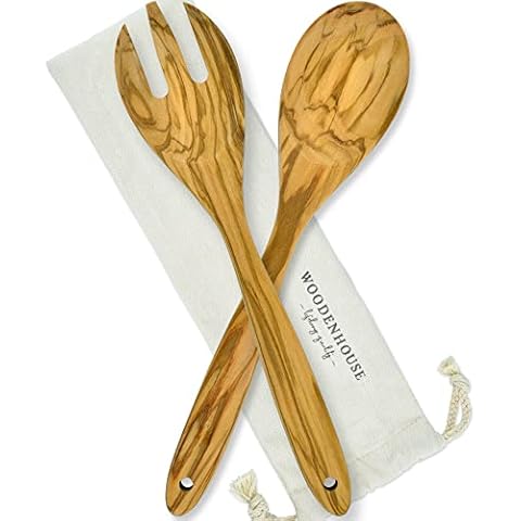 Salad Tongs for Serving, Spoon Salad Utensils Set from Olive Wood, 12 inches Wooden Fork and Spoon for Mixing, Tossing & Cooking Cover