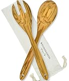 Salad Tongs for Serving, Spoon Salad Utensils Set from Olive Wood, 12 inches Wooden Fork and Spoon f