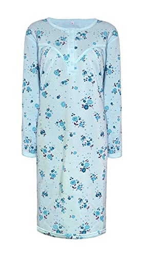 i-Smalls Chemise de nuit en polaire thermique super douce à manches longues pour femme Motif floral, bleu, XL