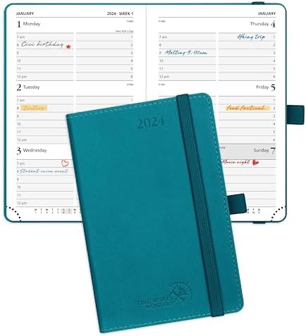 POPRUN Diary 2024 Week to View 26.5 x 21.5 cm Large PU Leather Soft Cover, Vertical 24 Weekly Planner with Appointment, Easy - track Corner,100GSM FSC® Paper - Mint Green