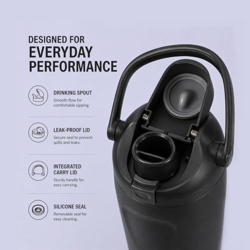 Image of Rioware 900ml Vacuum Insulated Tumbler with Flip Cap | 304 Grade Steel | 8 Hrs Hot & 14 Hrs Cold | Leakproof Travel Coffee Mug | Large Capacity Water Bottle with Handle | BPA Free- Black