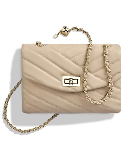 Image of LAVTUG Quilted Crossbody Bag for Women Small Flap Purse with Gold Chain | Faux Leather, Elegant Designer Shoulder Handbag, Everyday Use