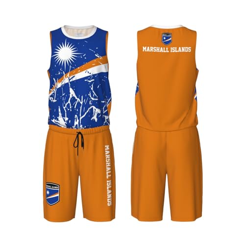 Marshall Islands Flag Grain (2) Basketball Jersey Uniform Suit for Men Adults Training Athletic Set