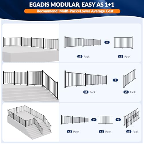 Image of Egadis 1 Pack 36 in. H x 4 ft. W Aluminum Stair Railing Kit with 2 Post, Black Textured Powder-Coat Finish Modular Aluminum Railing Kit for Outdoor Decks, Porches & Balconies (2 Post, 1 Panel)