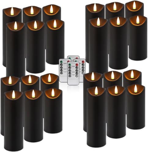Image of Enpornk 24-Pack Flameless Candles Battery Operated Candles Pillar LED Candles with 10-Key Remote and Cycling 24 Hours Timer for Home Decor,Halloween(Black 5 inch 6 inch 7 inch)