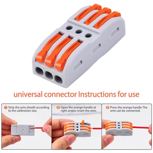 Image of ROBOWAY 9Pcs PCT-223-3 Lever Wire Connector, 3 In 3 Out Port Quick Connection Terminal Block for Electrical Wires, Compact Splicing Connector with ABS Copper, Reusable Easy Wiring Terminal (Pack of 9)