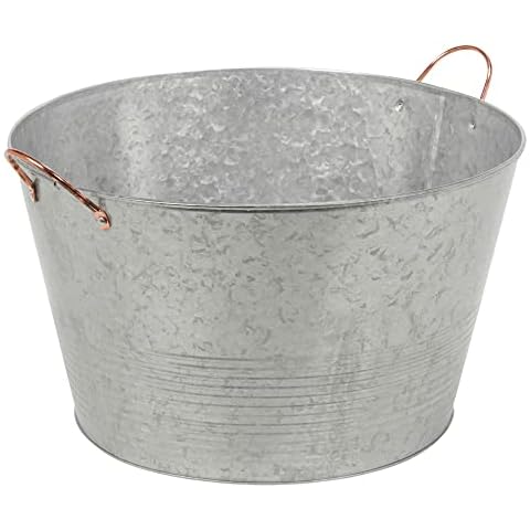Large Galvanised Steel Beverage Tub with Copper Handles Cover