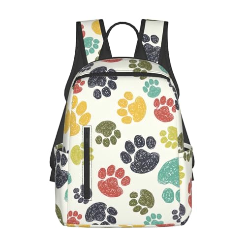 Sac à dos léger noir One Size avec motif pattes de chien colorées pour voyage et shopping