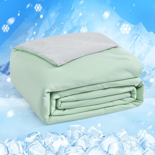 Image of HOMFINE Cooling Comforter Japanese Double-Sided Cold Tech Fabric Cooling Blanket for Night Sweats Hot Sleepers, Q-Max 0.45 Soft Breathable Silky Smooth Lightweight, Green Summer Comforter King