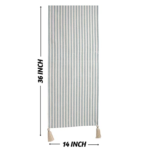 Folkulture Table Runner With Tassels For Home Dining Table, Farmhouse Style Décor Or Kitchen, 100% Cotton Linen, Greyish-Blue Table Runner, 14 X 36 Inch Long #TOP2