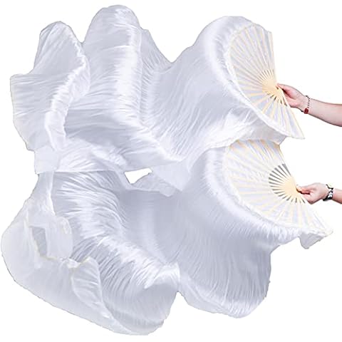 FJYIRI 1 par de velos largos de seda hechos a mano para danza del vientre, color blanco (1,5 m) Cover