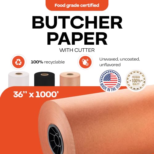 Image of Peach Butcher Paper 36 inch x 12000 inch (1000 feet) - USA-Made Natural Butcher Paper Roll for Meat and Fish - Uncoated, Unwaxed & Food-Grade Material for Smoker, Grilling & BBQ by IDL Packaging