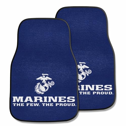 FANMATS 6554 U.S. Marines Front 2-Piece Military Logo Carpet Car Mat Set, Front Row Automotive Floor Mats, Non-Slip Backing - Black