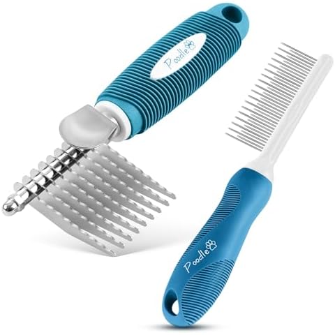 Poodle Pet Dematting Comb + Detangling Comb Blue Bundle Cover