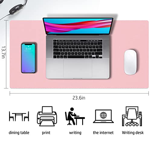 Image of Desk Mat Large Protector Pad - Multifunctional Dual-Sided Office Desk Pad,Smooth Surface Soft Mouse Pad, Waterproof Desk Mat for Desktop, Pu Leather Desk Cover for Office /Home(Pink, 23.6 inch x 13.7 inch)
