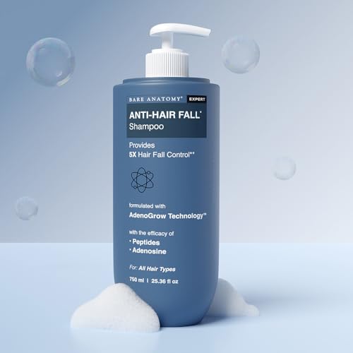 Image of Bare Anatomy Anti-Hair Fall Shampoo | Provides 5x Hair Fall Control | Adenosine, Procapil & Peptides | Strengthens Roots, Reduces Breakage & Cleans Gently | Sulphate & Paraben Free | Unisex | 750ml