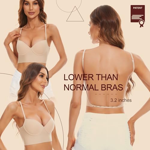 Low Back Bras for Women, Seamless Underwire Invisible Backless Bra, Multi-Way Convertible Straps Low Cut Bras Halter Bra3