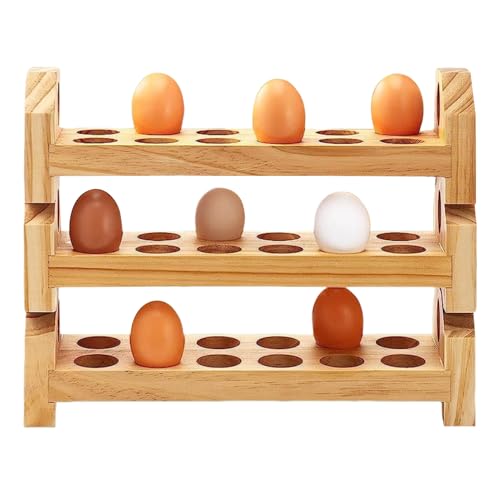 Portahuevos Para Encimera,Encimera Portahuevos Frescos De 3 Niveles | Organizador Almacenamiento Decoración Rústica Madera Cocina Restaurante Tienda