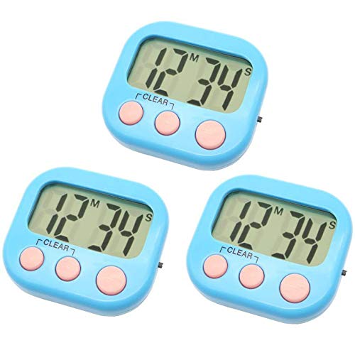 Iyalezirk Temporizador de cocina digital de 3 piezas, pantalla LCD, alarma fuerte, cuenta regresiva para cuenta regresiva para cocina, tareas de casa, juegos