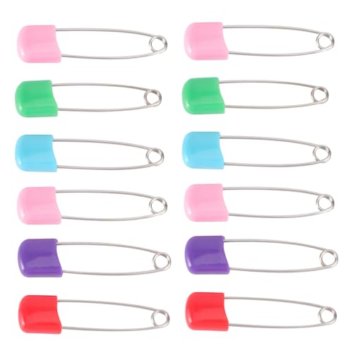 12 Pack Assorted Size S Baby Kids Stainless Steel Hard Plastic Diaper Safety Pins Random Colors