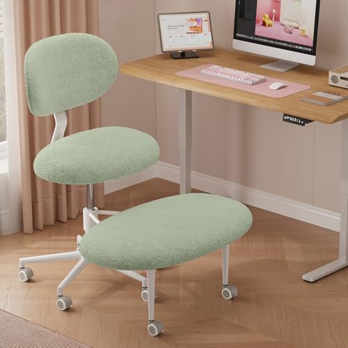 Image of Pinmoco Ergonomic Cross Legged Office Chair with Wheels, ADHD Chair for Adults, Meditation Chair, Yoga Office Chair, Comfortable Back Support, Height Adjustable,Small Spaces, Teddy Fabric, Green