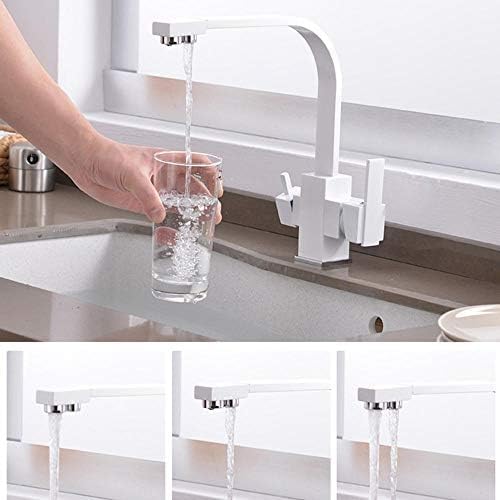 3-Wege-Küchenarmatur, 360° schwenkbarer Wasserfilter-Wasserhahn, Doppelausgang, Heiß- und Kaltmischer, Unterspüle, weiße Küchenarmatur für einfache Filtration & vielseitigen Einsatz