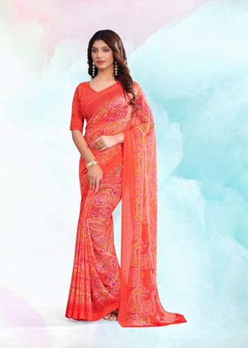 Image of Jaanvi fashion Women's Georgette Saree with Unstitched Blouse Piece