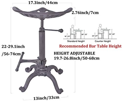 Lokkhan Rustic Industrial Bar Stool-Cast Iron Tractor Seat Stool-Adjustable Counter Height Swivel Breakfast Bar Stool-Farmhouse Metal Stool-19.7-26.8 Inch Seat Height #TOP2