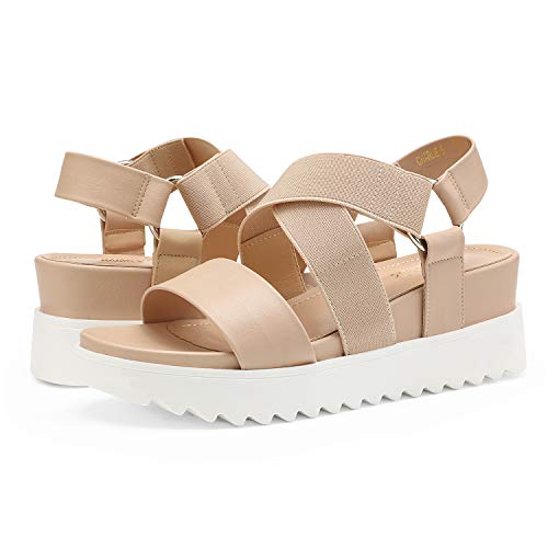 DREAM PAIRS DREAM PAIRS Women’s Open Toe Ankle Strap Platform Wedge Sandals,Size 10,Nude,CHARLIE-5