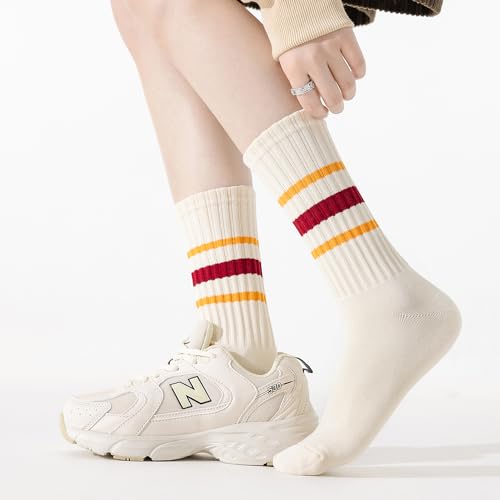 3 Pairs Striped Crew Socks Retro Tube Socks Vintage Slouch Socks for Women3