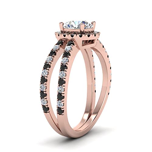 Image of 55Carat Choose Your Gemstone Reverse Split Shank Halo Diamond CZ Ring Rose Gold Plated Round Shape Halo Engagement Rings Matching Jewelry Wedding Jewelry Easy to Wear Gifts US Size 4 to 12