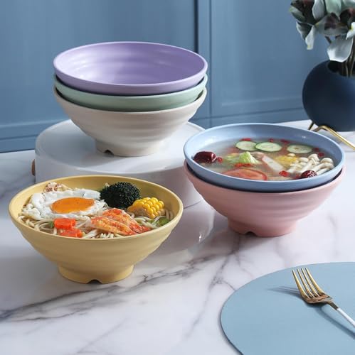 Image of Wheat Straw Salad Bowls Set (900ml) - Large Microwave Safe, Unbreakable & Stackable Bowls for Salad, Pasta, Soup, Ramen - BPA-Free, Eco-Friendly, Lightweight Serving Bowls for Kitchen (6, Green)